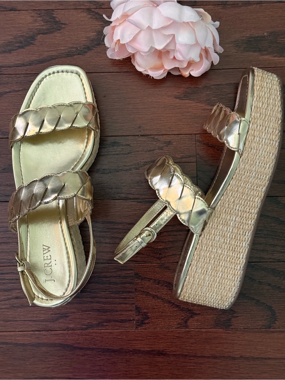 J.Crew Gold Braided Espadrille Platform Wedge Sandals Size 9 CG155